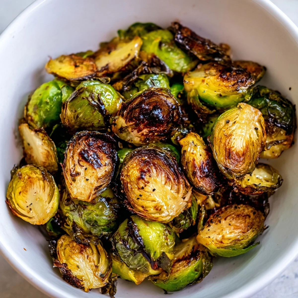 Freshly roasted Brussels sprouts with balsamic vinegar, golden and crisp, served warm as a savory vegetarian side dish.
