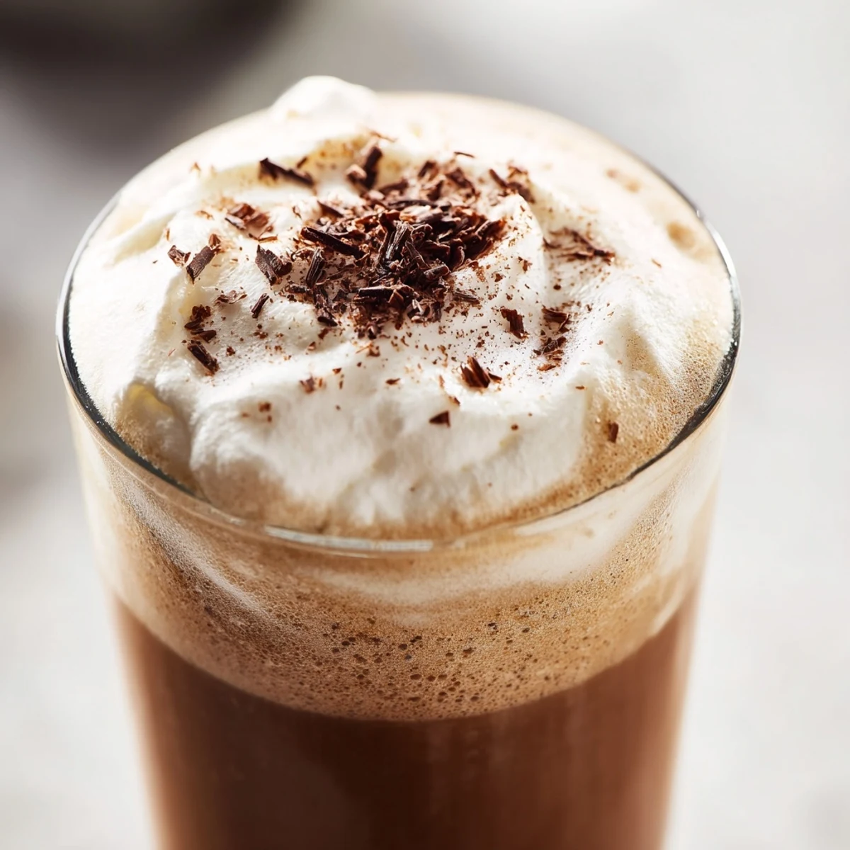 Steaming hot Irish Coffee Mocktail in a glass, with rich coffee and a thick, velvety cream layer.