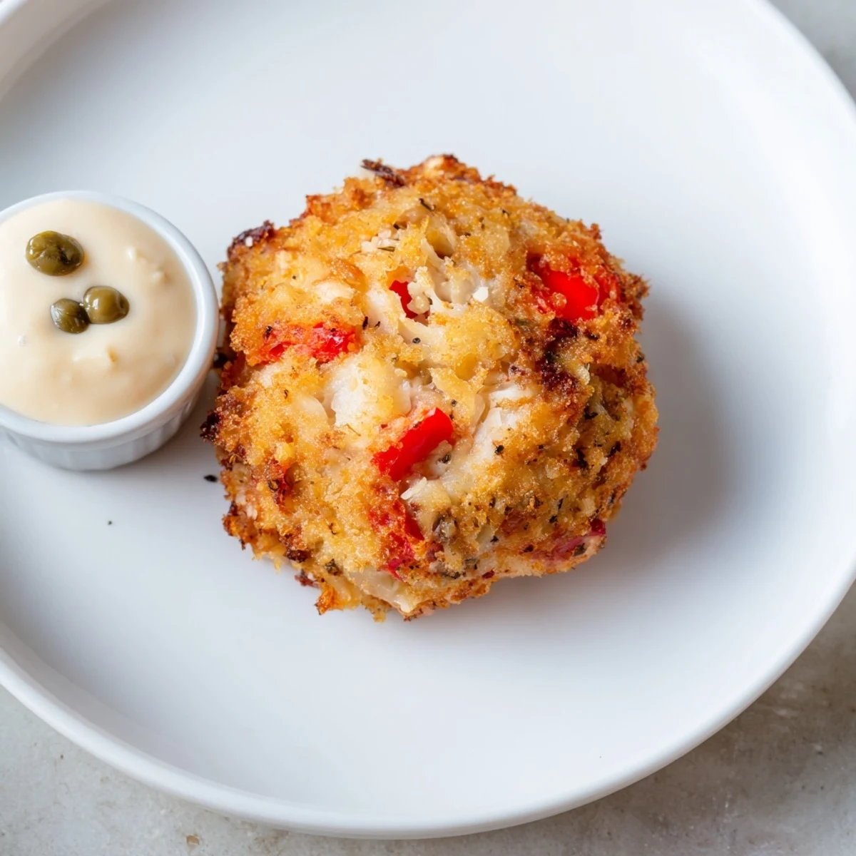 Sizzling Mardi Gras Crab Cakes cook in a skillet, paired with zesty remoulade sauce for a festive New Orleans appetizer.