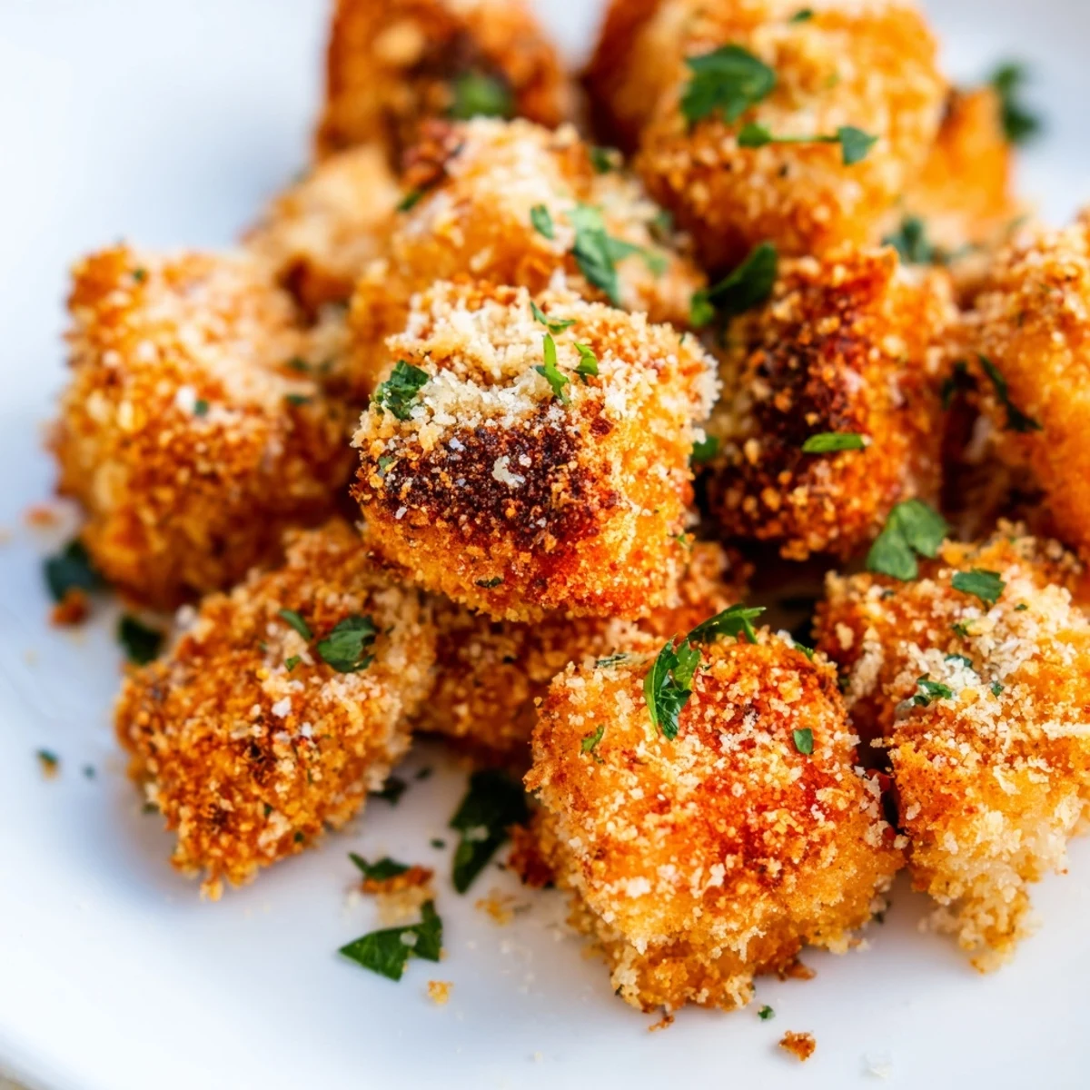 These spicy Chicken Treat Bites are piled high on a platter, ready to be dipped in a creamy ranch sauce.  