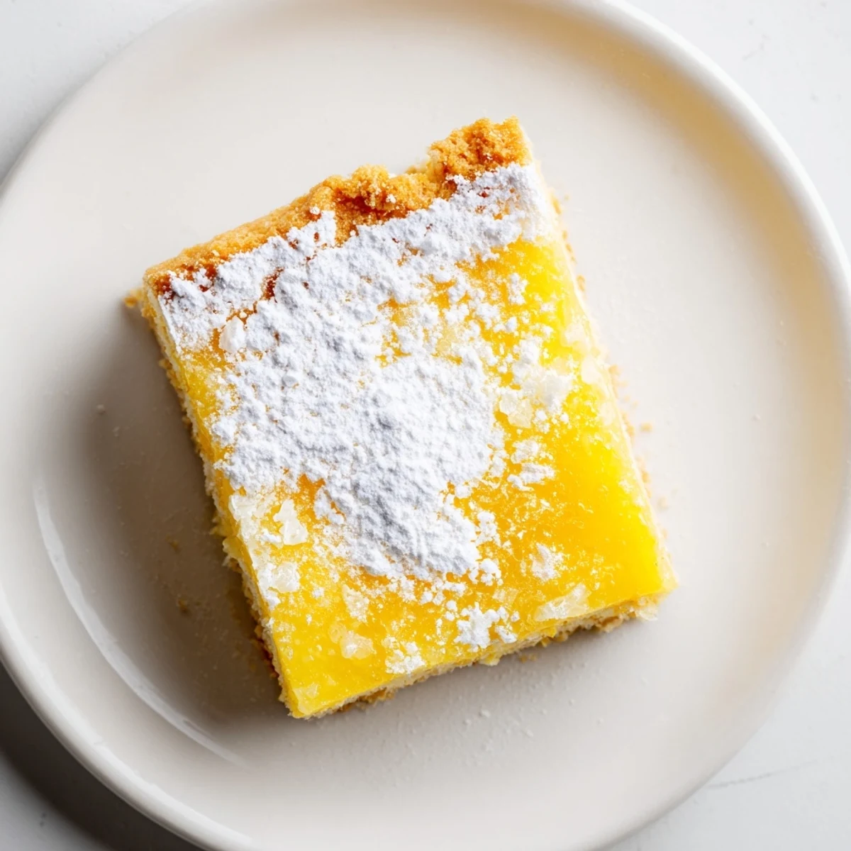 Freshly baked lemon treat bars served on a rustic wooden board beside a steaming cup of tea.