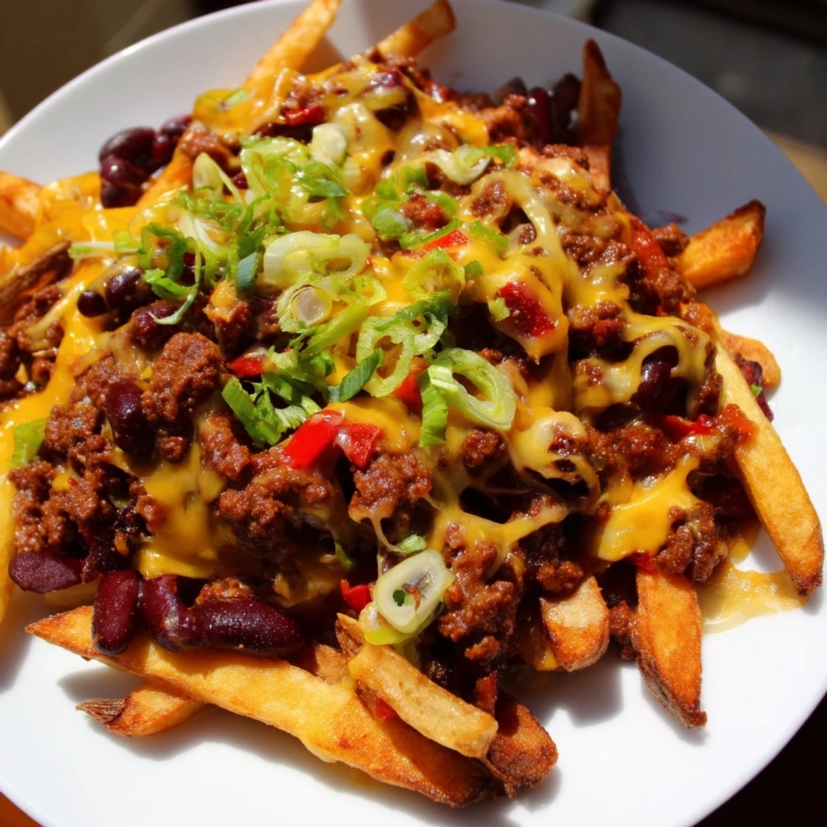 Crispy golden fries smothered in hearty halal beef chili and melted cheddar, perfect for Super Bowl Chili Cheese Fries.