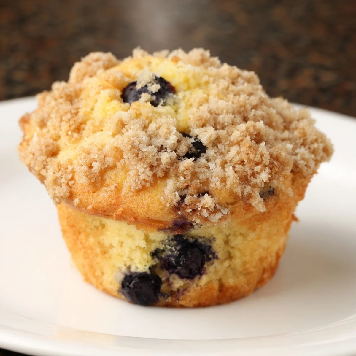 Topped with a crunchy cinnamon streusel, these Lemon Blueberry Muffins are piled high on a rustic wooden board, perfect for a cozy breakfast treat.
