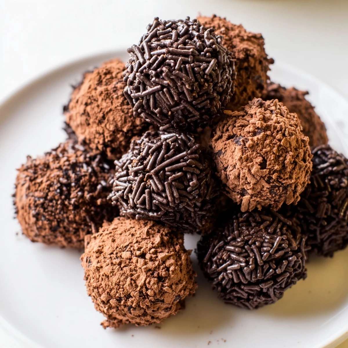 Rich Irish Cream Truffles coated in chopped nuts, ready to serve alongside coffee on a cozy dessert platter.