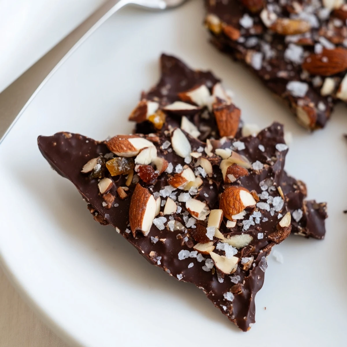 Homemade chocolate covered matzo crackers arranged on parchment with melted dark chocolate and a sprinkle of sea salt.