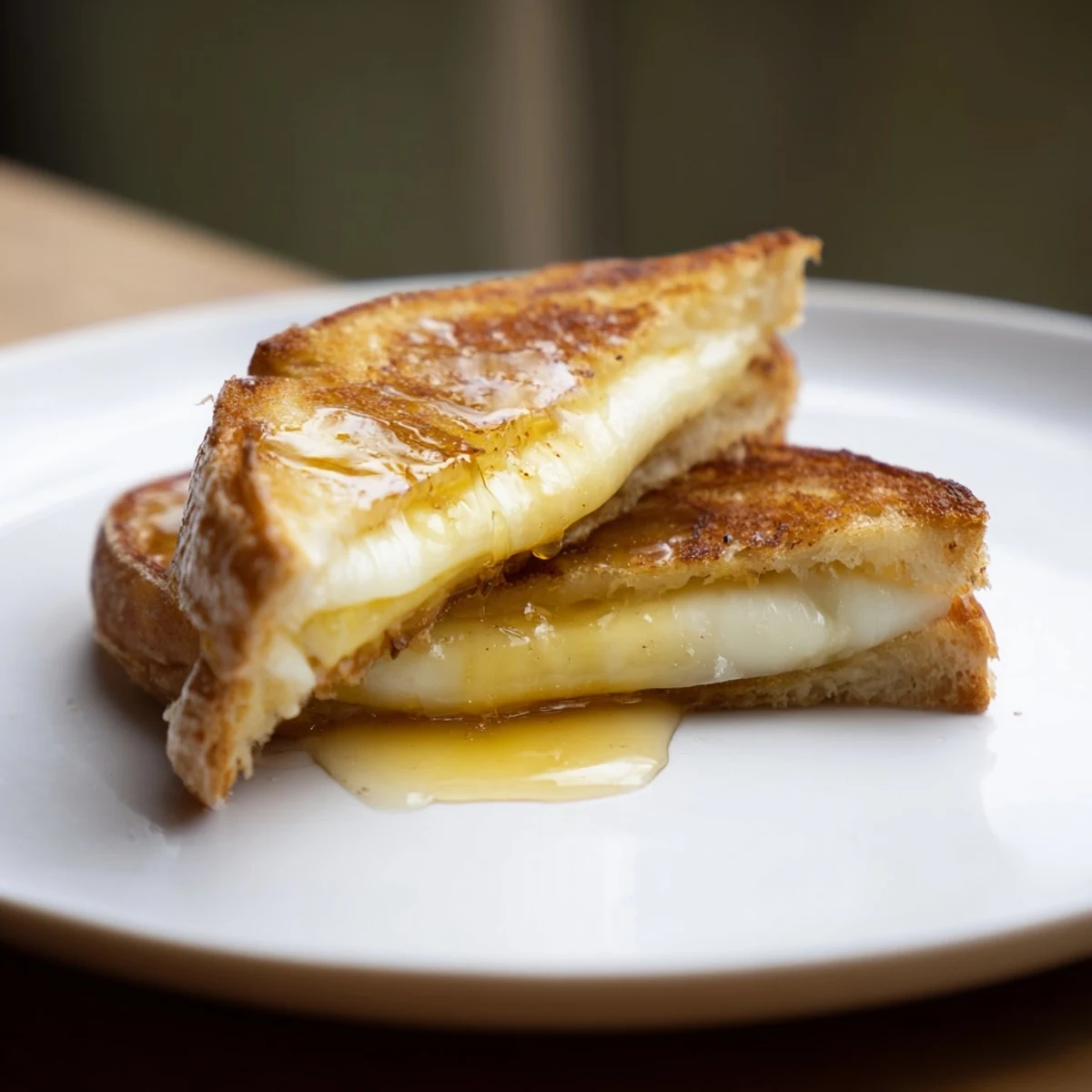 Buttery bread holds layers of gooey cheddar and mozzarella, finished with a sweet honey drizzle in this Cheese Grilled Cheese with Honey Bliss.