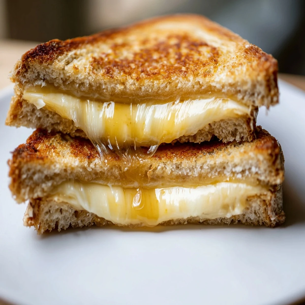 Golden-buttered sourdough slices encase melted cheddar, mozzarella, and Gruyère, drizzled with honey for the perfect Cheese Grilled Cheese with Honey Bliss.