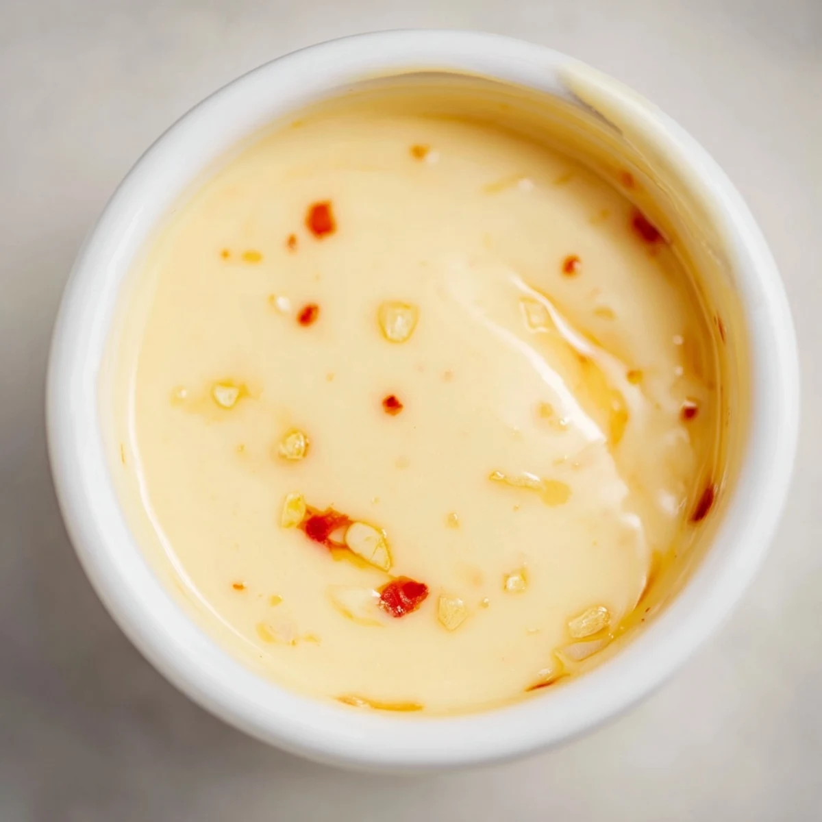 Creamy Spicy Aioli with minced garlic and Sriracha, served as a dip for golden fries and burgers.