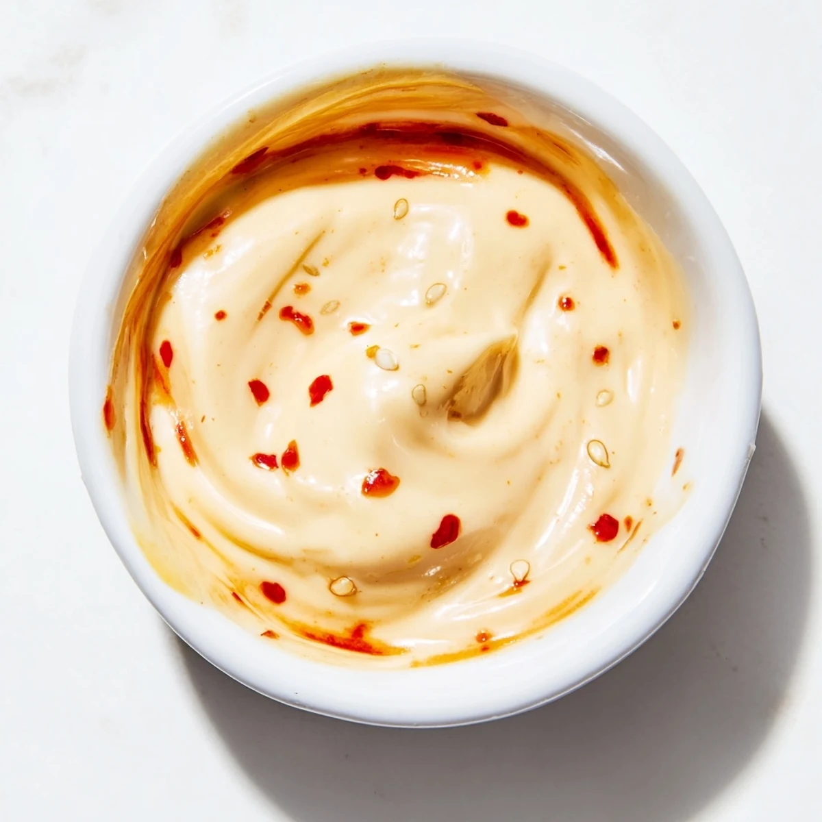 Freshly made Spicy Aioli in a small bowl, with lemon juice and smoked paprika for a bold flavor.