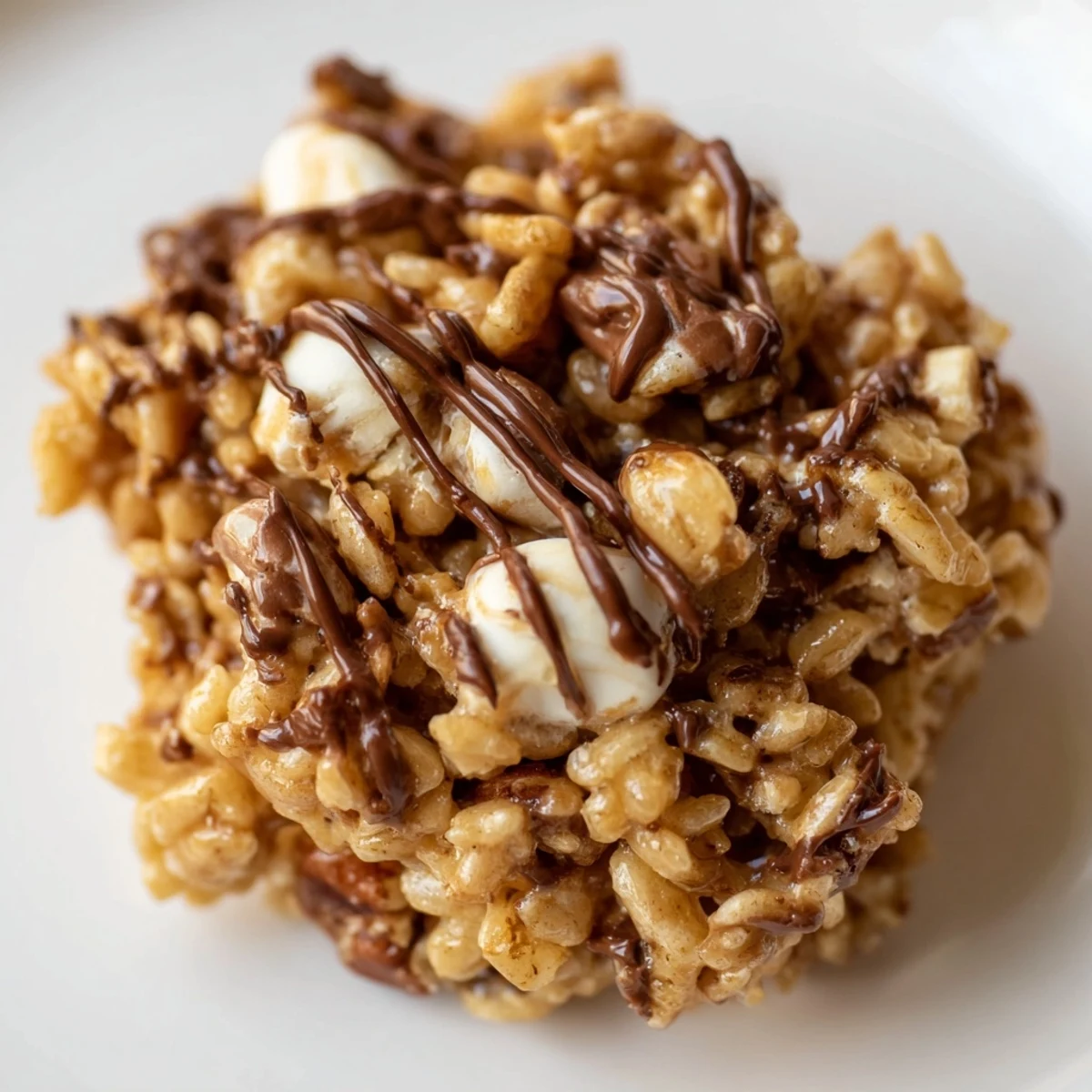 Easy No Bake Coffee Crunch Rice Krispie Cookies stacked high, perfect for an afternoon snack with milk.