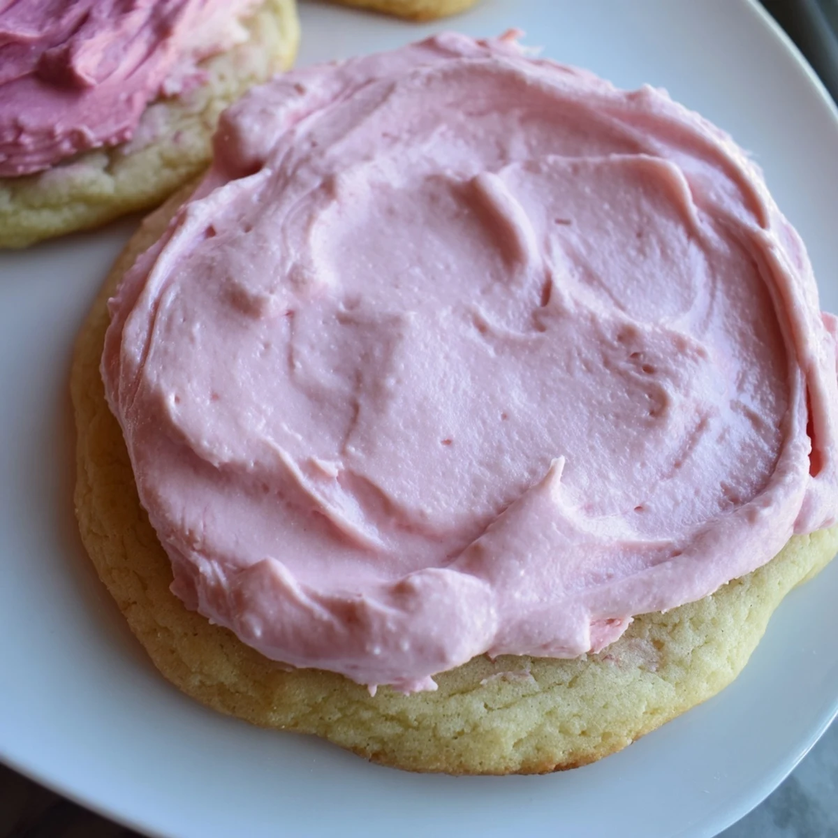 A hand holding a Crumbl Sugar Cookie with smooth pink almond frosting, ready to serve as a sweet American dessert.