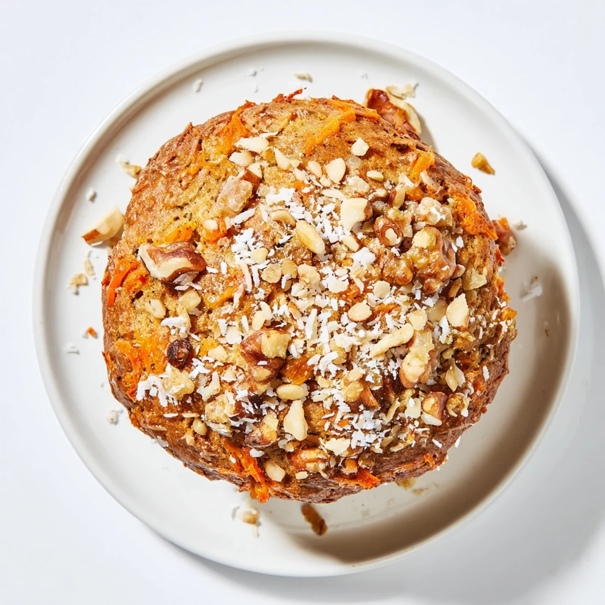 Morning Glory Muffins stacked high, showing moist texture with grated carrots, diced apple, and chopped nuts.