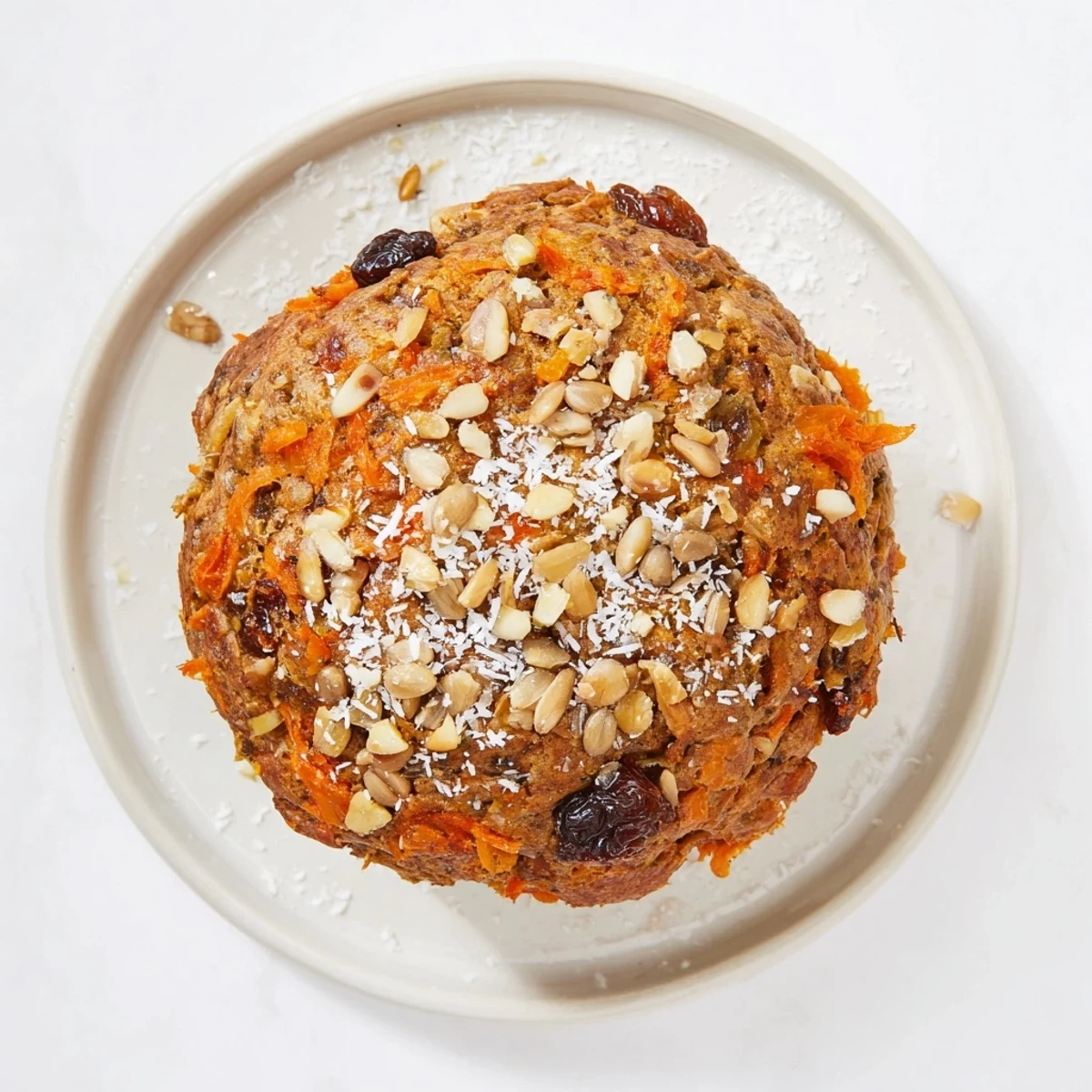 Morning Glory Muffins on a rustic wooden board, golden tops with carrots and walnuts for a snack.