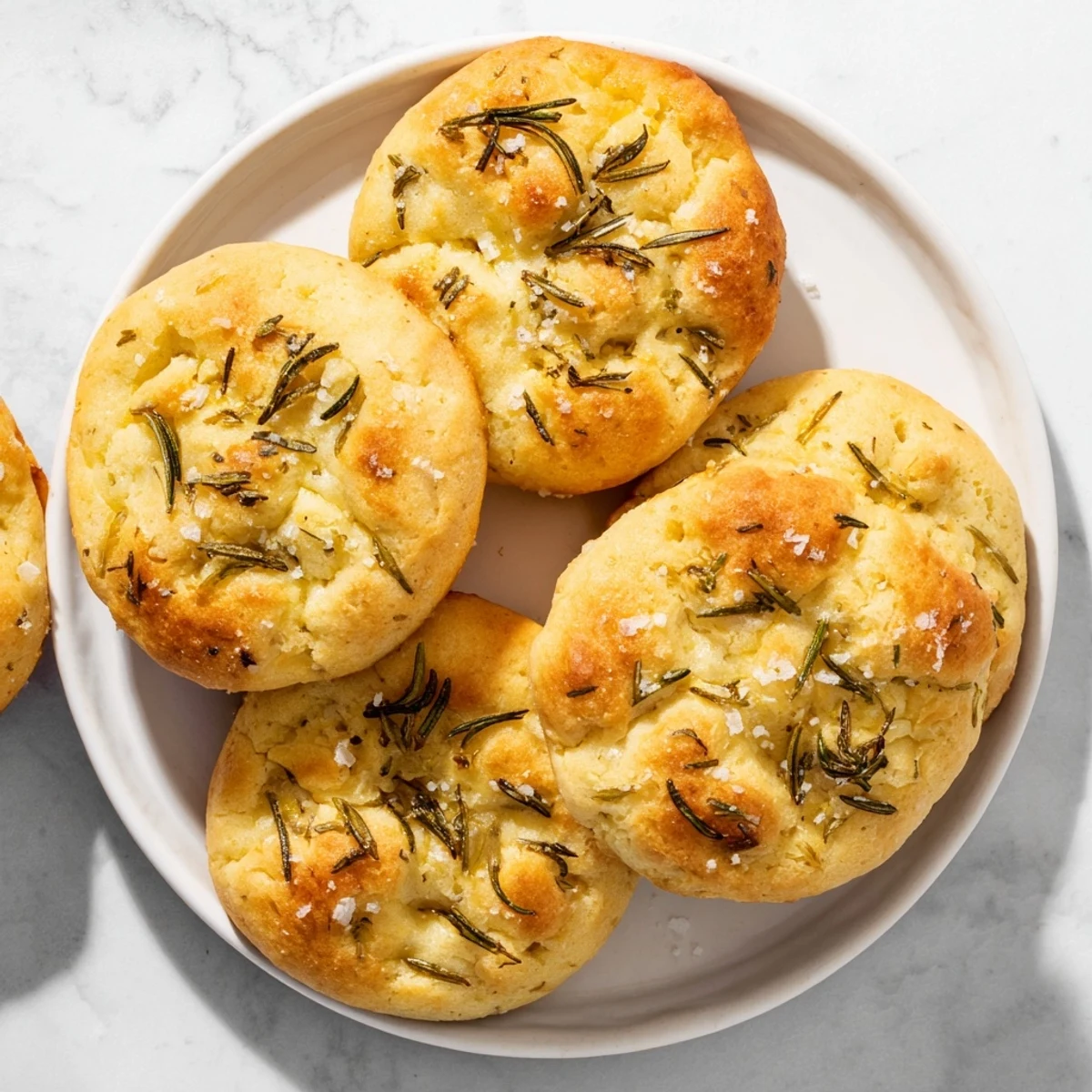 Twelve tender Italian-style focaccia muffins baked with garlic and rosemary in a muffin tin