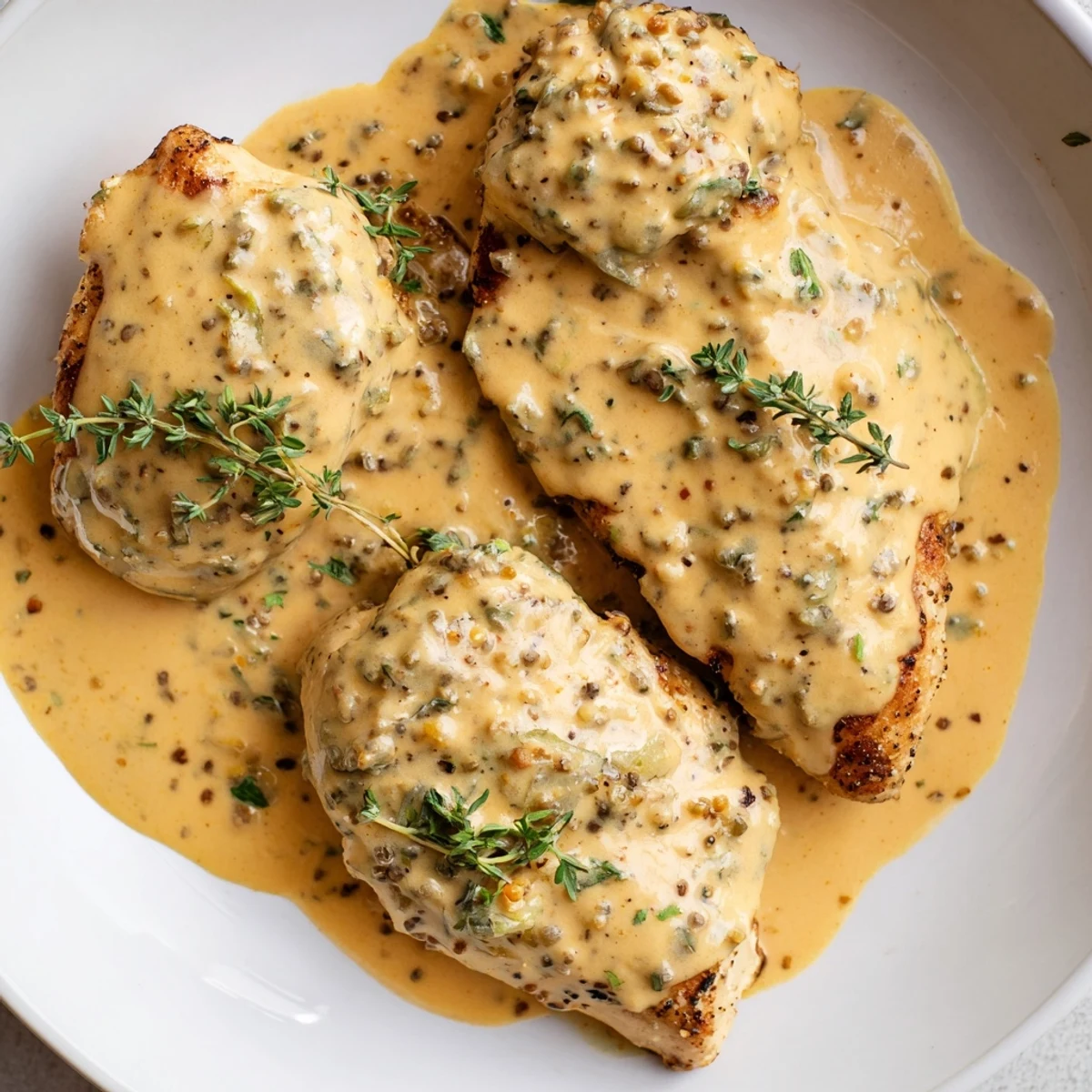 Tender chicken simmered in rich Dijon mustard sauce served over fluffy white rice