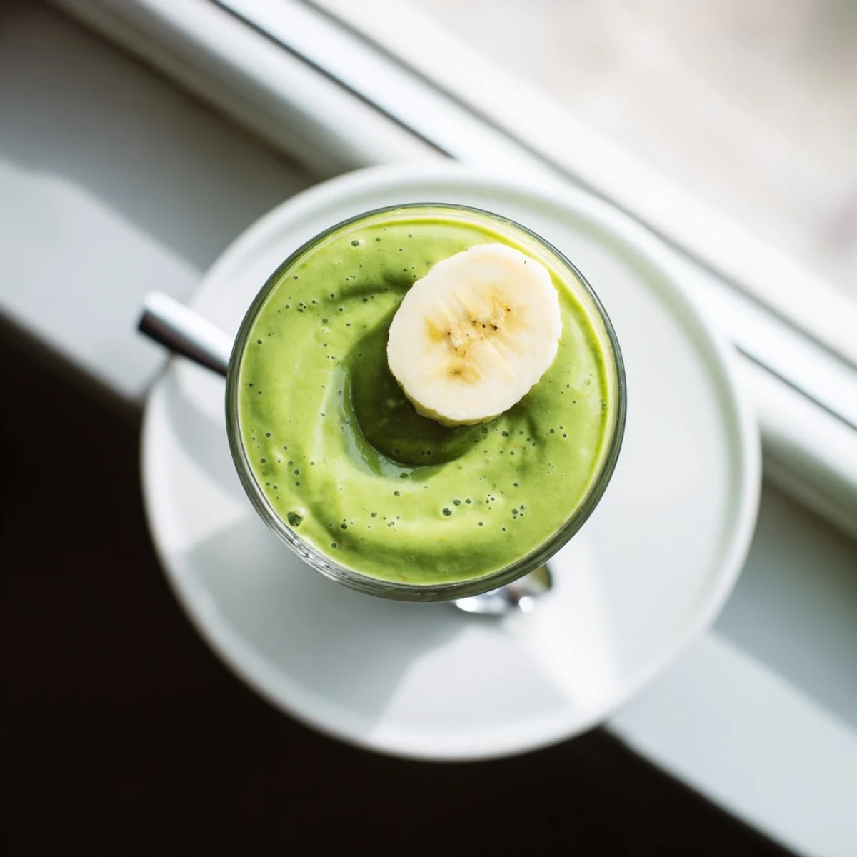 Creamy Greek yogurt green smoothie blended with fresh spinach and pineapple in a glass