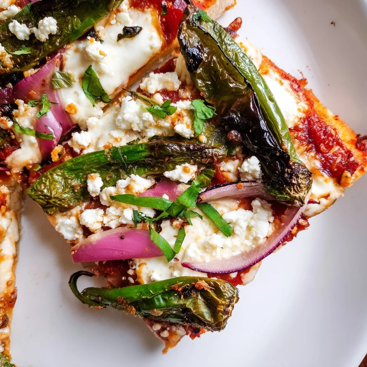 Sizzling Poblano Pizza with Cilantro scattered with vibrant roasted peppers and fragrant chopped cilantro on bubbling cheese