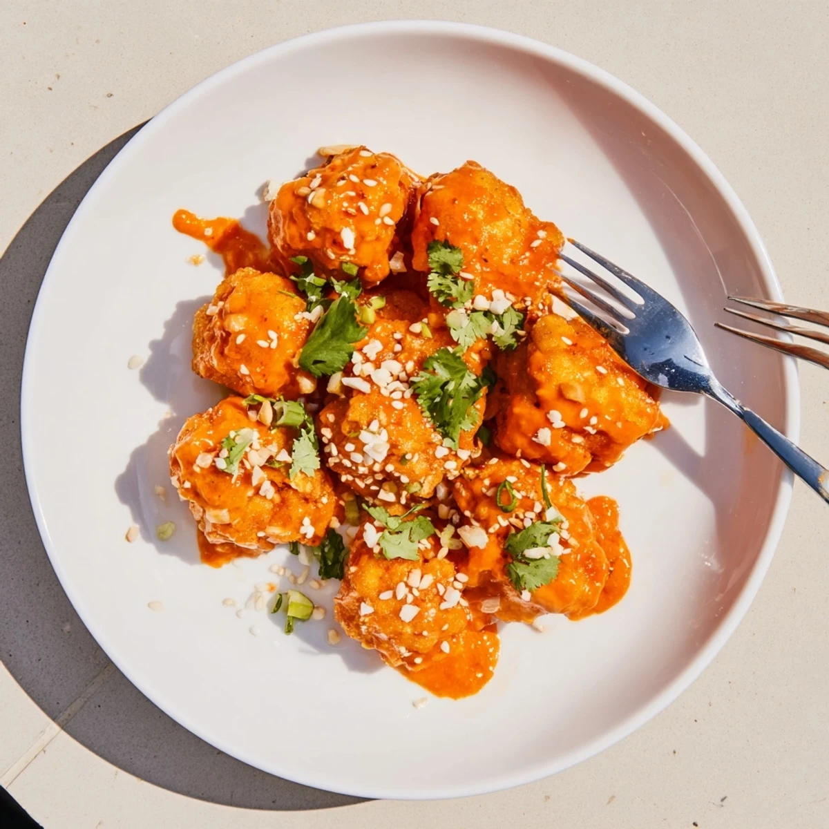 Crispy fried Bang Bang Chicken pieces drizzled with sweet chili mayo glaze
