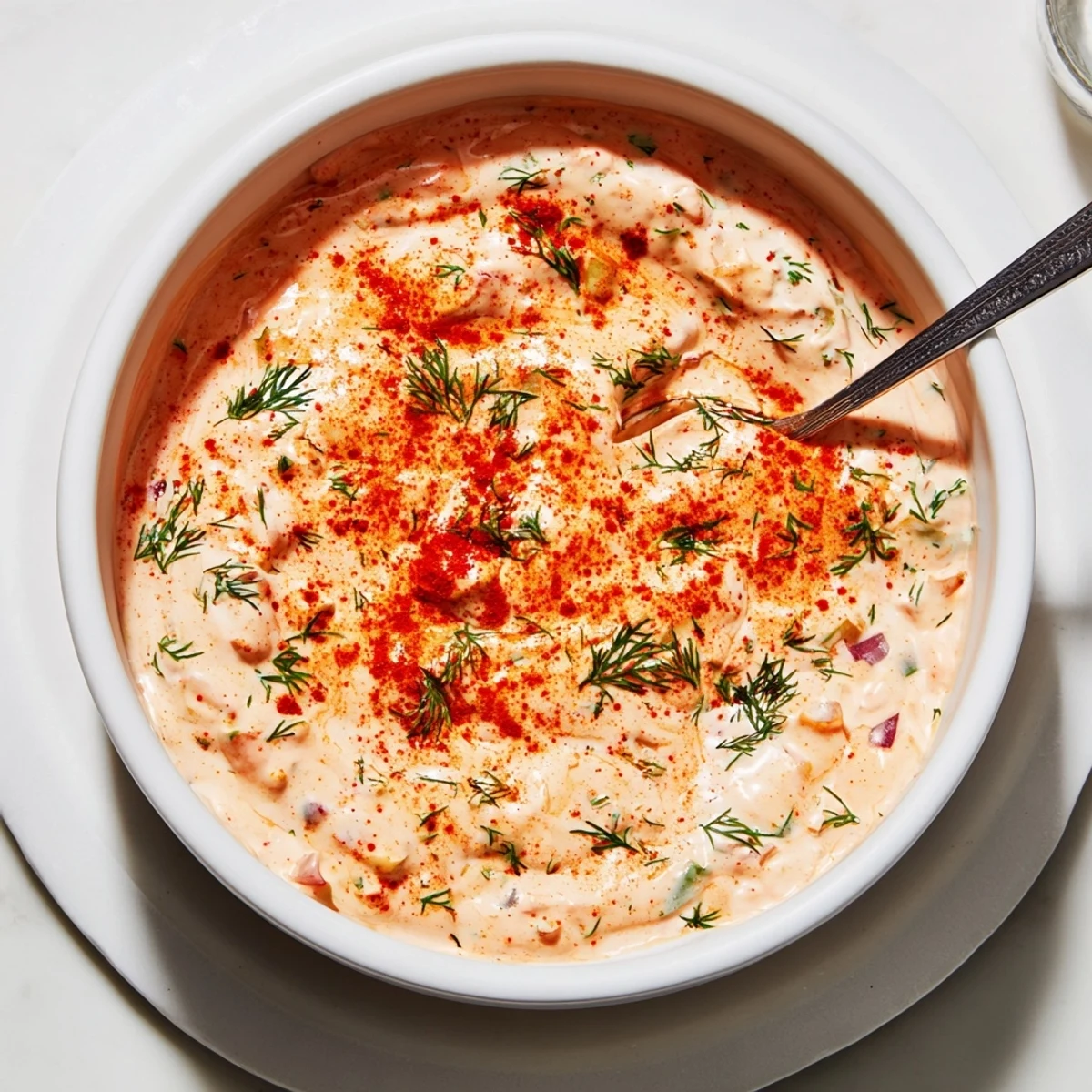 Thick spicy dill pickle burger sauce spread generously on toasted brioche bun with chopped pickle bits visible