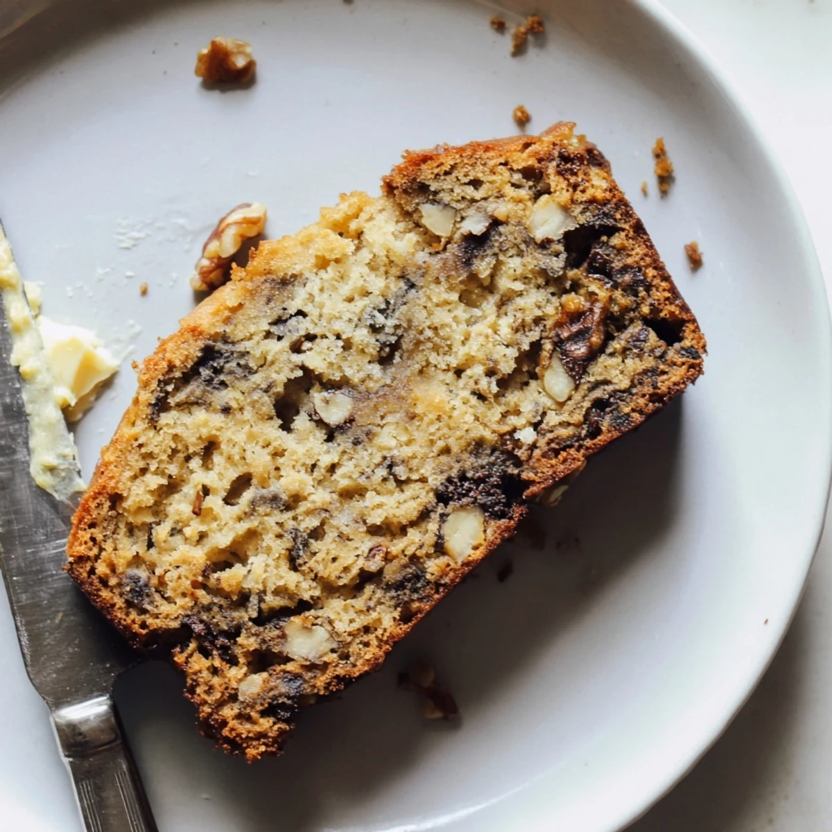 Freshly baked banana bread loaf with sour cream cooling on wire rack with steam rising