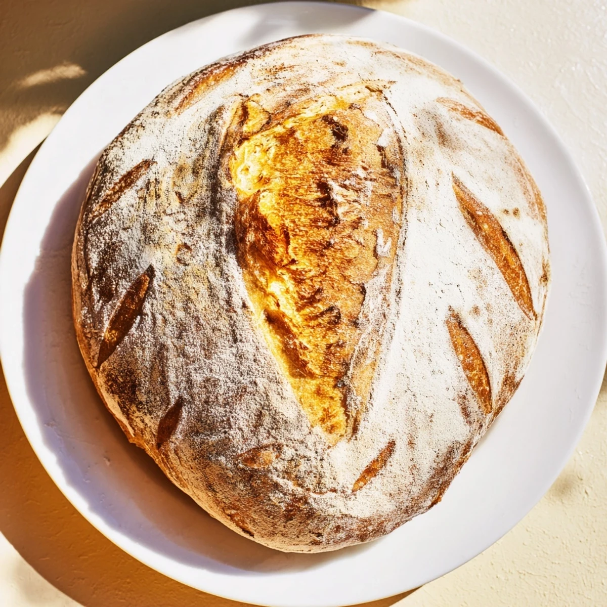 Freshly baked easy rustic bread sliced open to reveal the chewy, airy interior perfect for dipping in olive oil