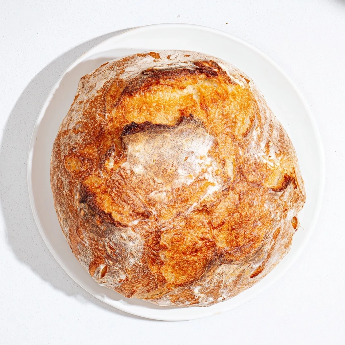 Crusty artisan no knead bread sliced open showing soft tender crumb inside