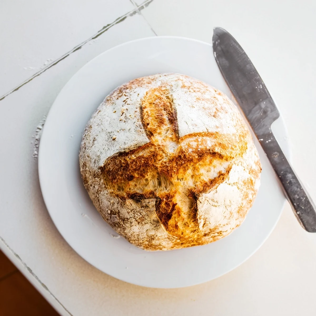 Freshly baked crusty bread with deep brown crust perfect for soups and sandwiches