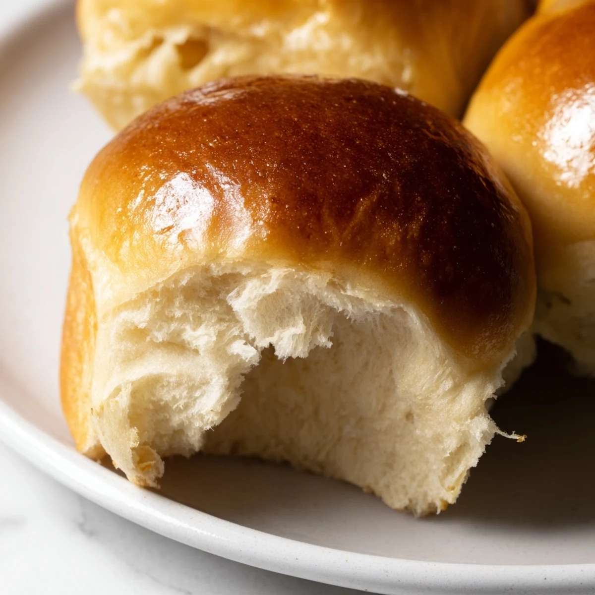 Freshly baked buttery brioche rolls arranged in a baking pan, ready for warm dinner service