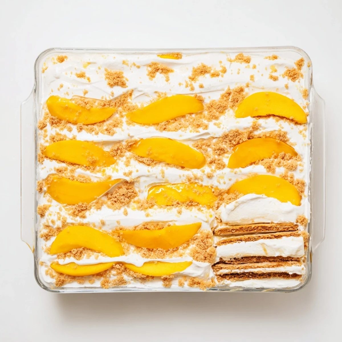 Golden layers of graham crackers, whipped cream, and ripe mango slices in this Filipino Mango Float dessert