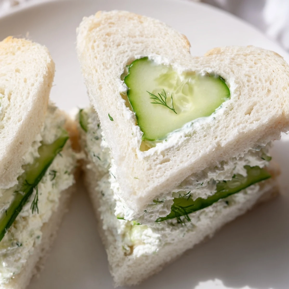 Beautiful heart shaped tea sandwich board arranged with three varieties including herbed cream cheese cucumber egg salad with chives and smoked salmon on white and wheat bread