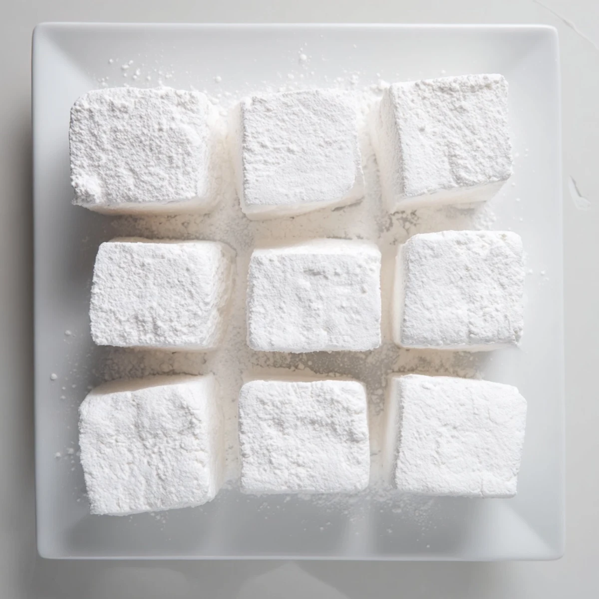 Fluffy white homemade marshmallows dusted with powdered sugar and cut into perfect bite-sized squares