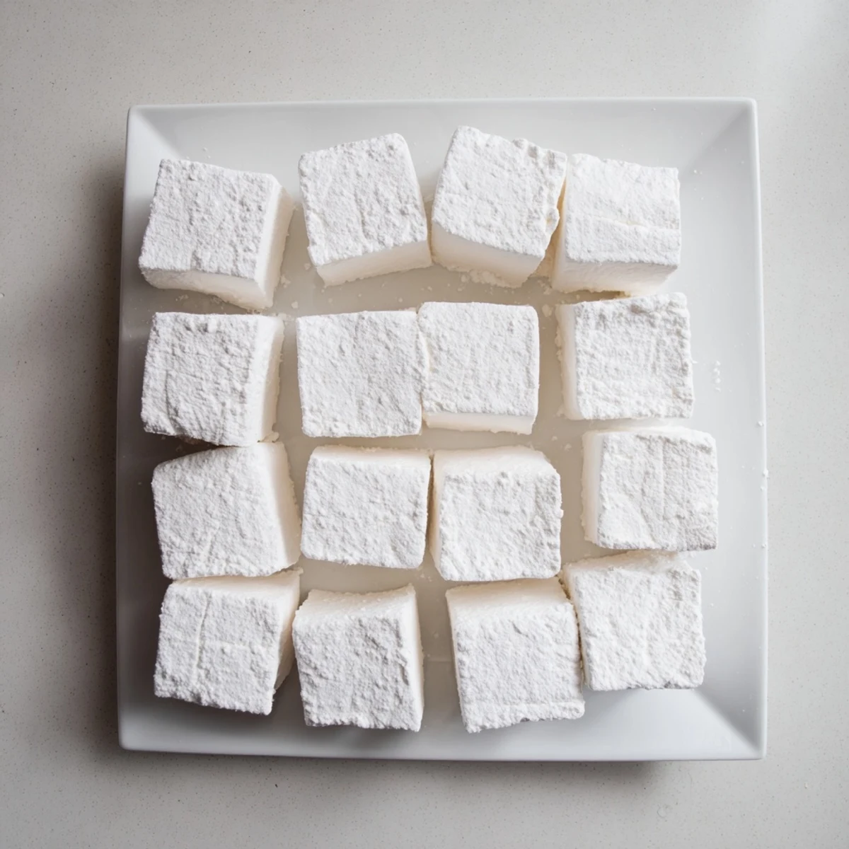 Soft pillowy marshmallow cubes ready for melting into hot cocoa or enjoying as sweet treats