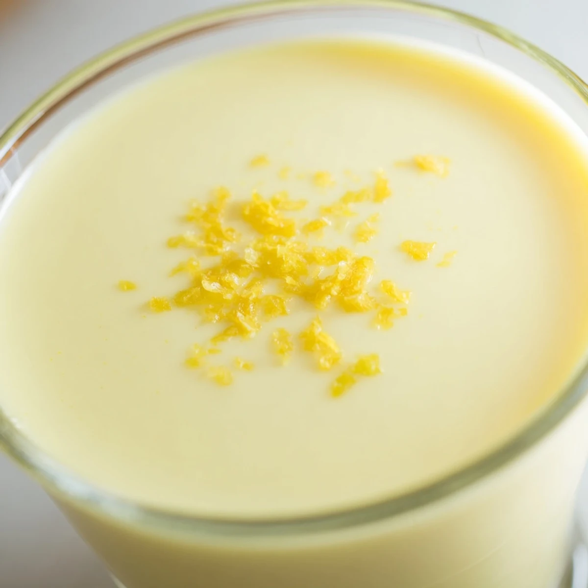Classic British lemon posset in individual serving glasses with bright citrus curl topping