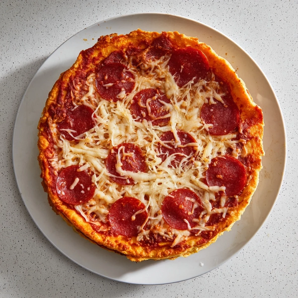 Homemade pan pizza featuring chewy interior pepperoni slices and perfectly bronzed thick edges