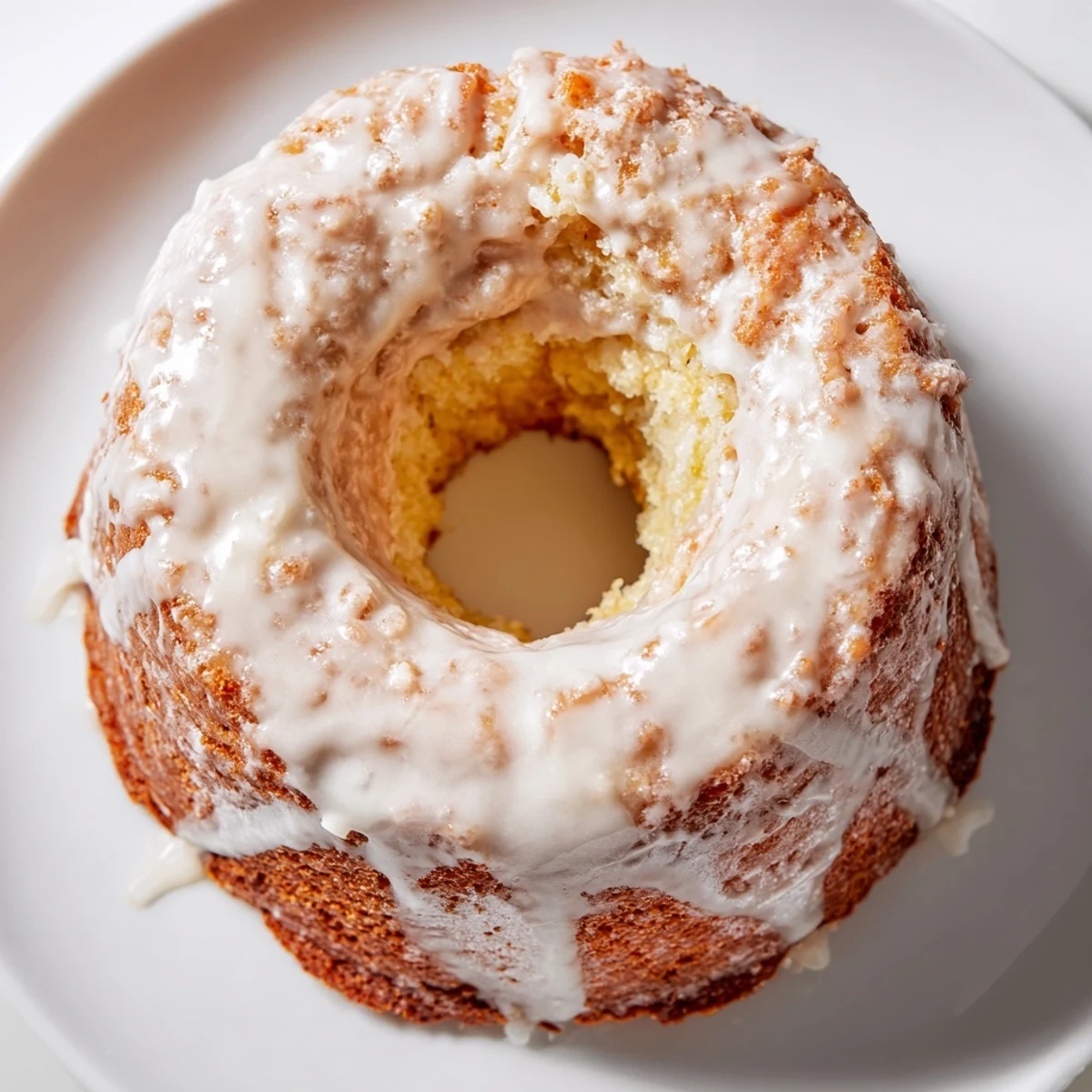 Batch of moist Greek yogurt cake donuts dipped in white glaze, arranged on a serving platter