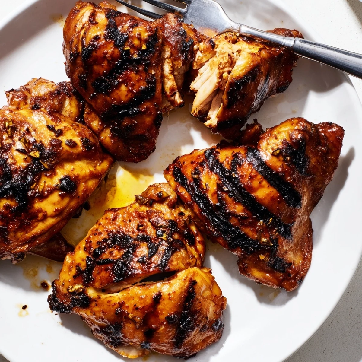 Juicy killer chicken thigh marinade pieces glistening with smoky paprika glaze fresh off grill