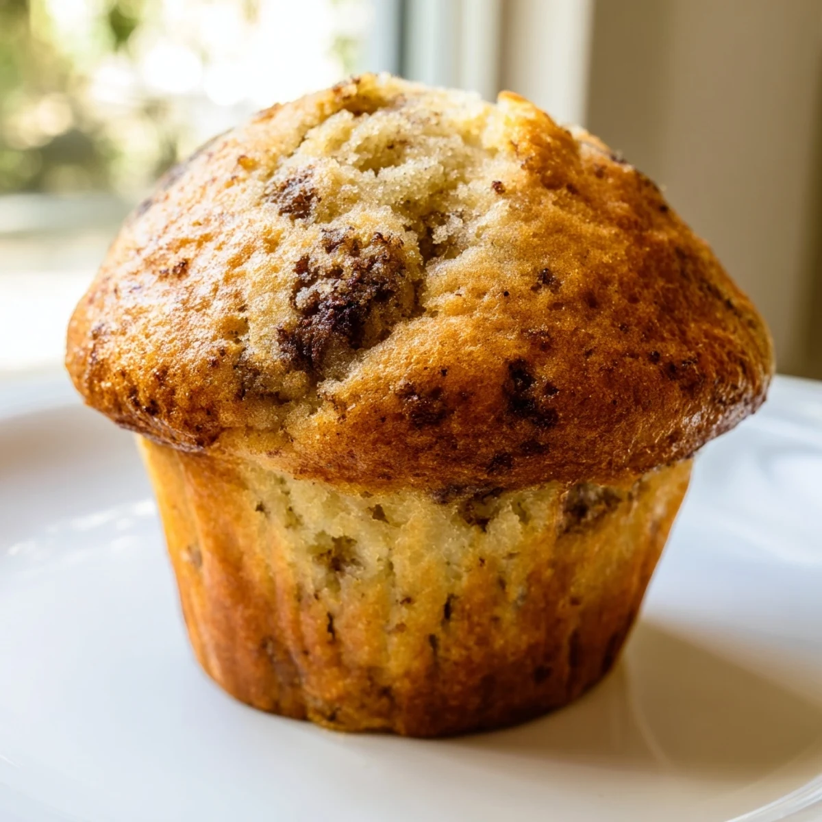 Golden banana muffins with cracked tops cooling on a rustic wire rack