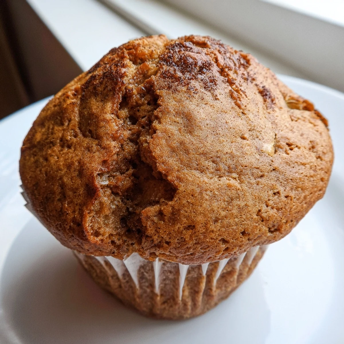 Moist banana muffins arranged on a plate beside ripe bananas and butter