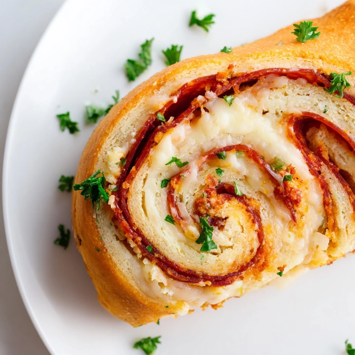 Golden pepperoni pizza roll breadsticks served warm with marinara dipping sauce