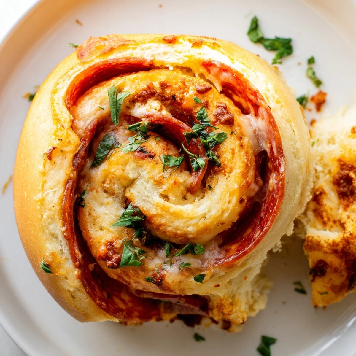 Gooey mozzarella-stuffed pepperoni pizza roll breadsticks fresh from a hot baking sheet