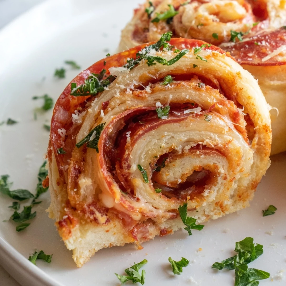 Buttery garlic-rubbed pepperoni pizza roll breadsticks piled on a gameday platter