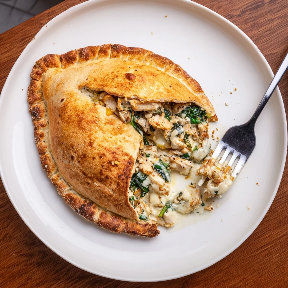 Golden steaming Crispy Cheesy Chicken Alfredo Air Fryer Calzones with marinara