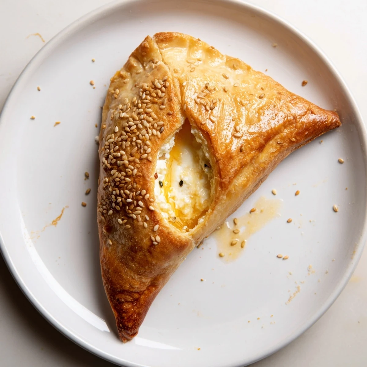 Simple Cheese Fatayer Recipe pictured on parchment, soft cheesy filling oozing