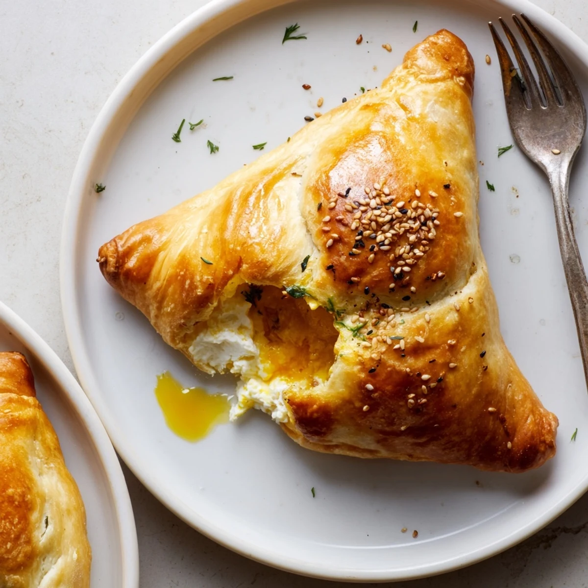 Warm Cheese Fatayer Recipe served with mint and olives, flaky browned crust