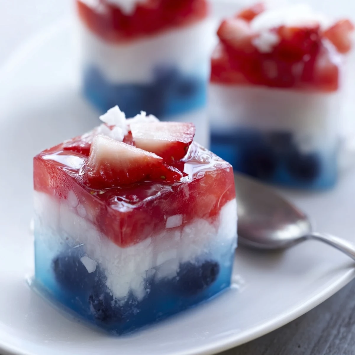 Red White And Blue Ice Cubes Recipe: colorful fruit layers chilling in tray