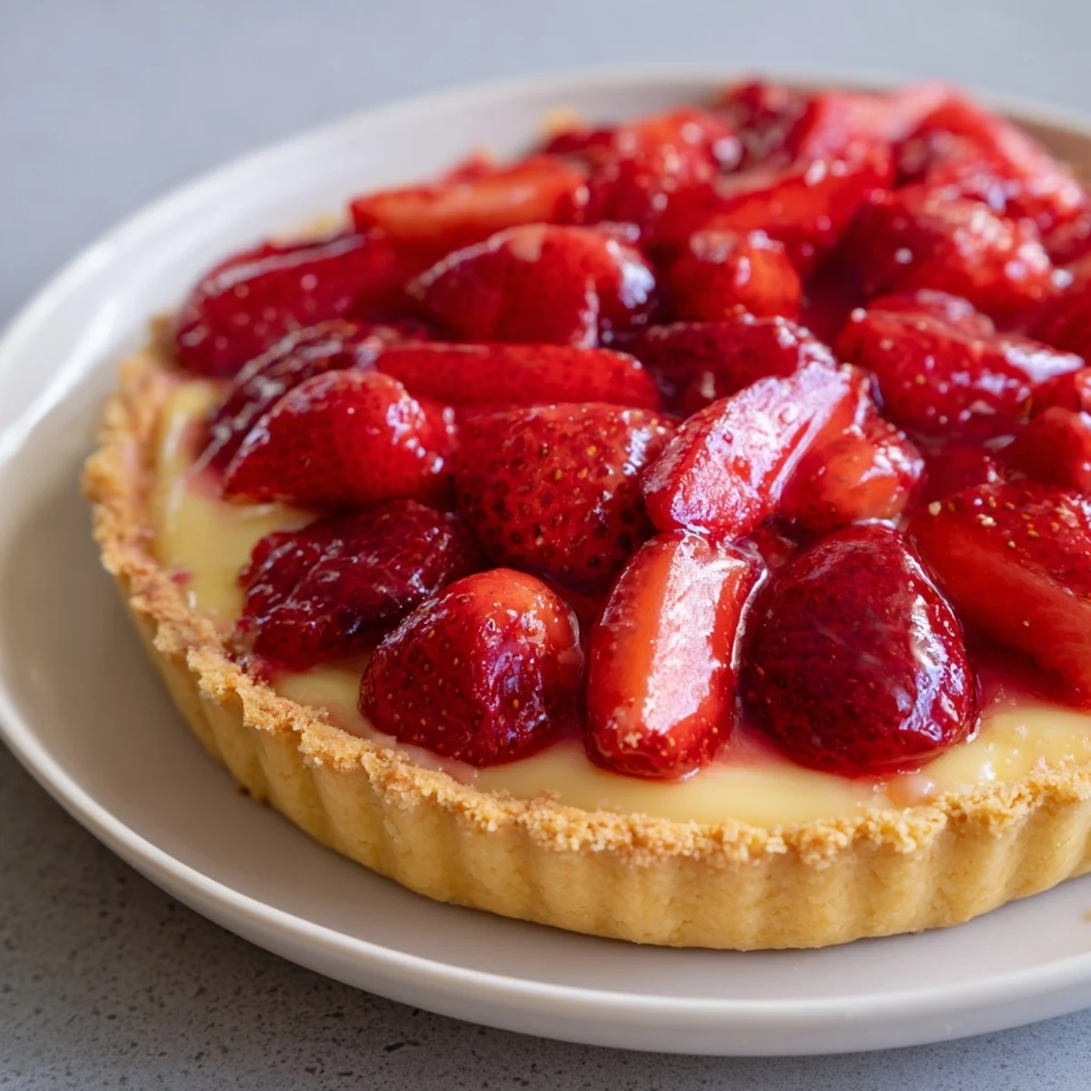 Tarte aux Fraises with glossy fresh strawberries over creamy vanilla pastry cream