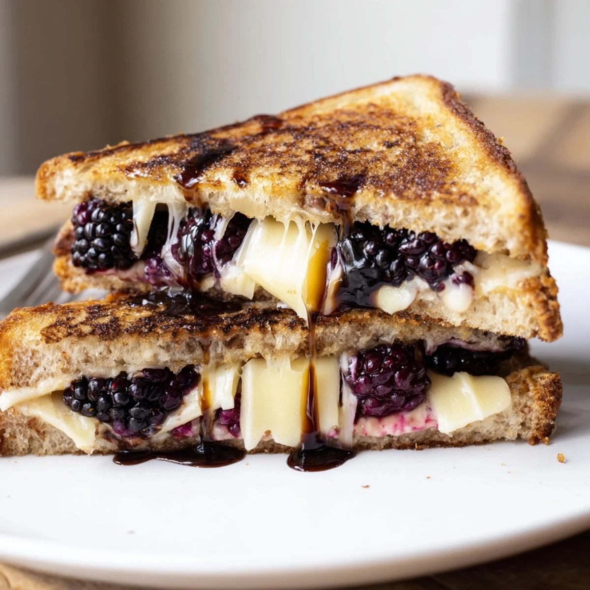 Toasted Balsamic Blackberry Bliss Grilled Cheese oozing cheddar, juicy berries, golden crust  