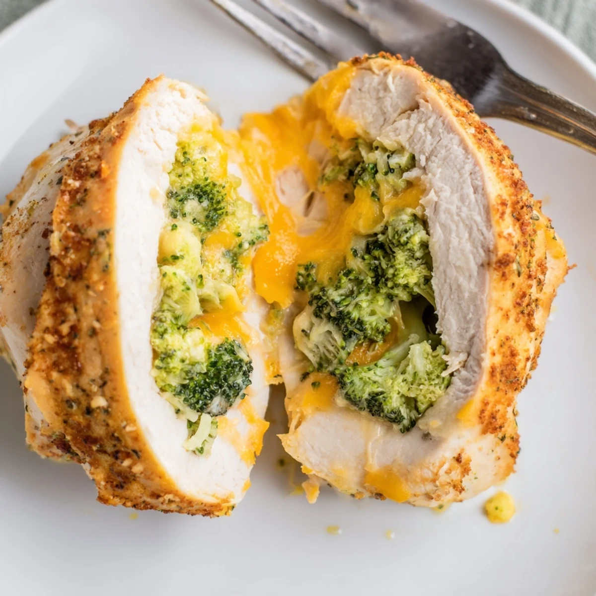 Broccoli Cheese Stuffed Chicken Breast with bubbling cheddar, golden crust and tender juices