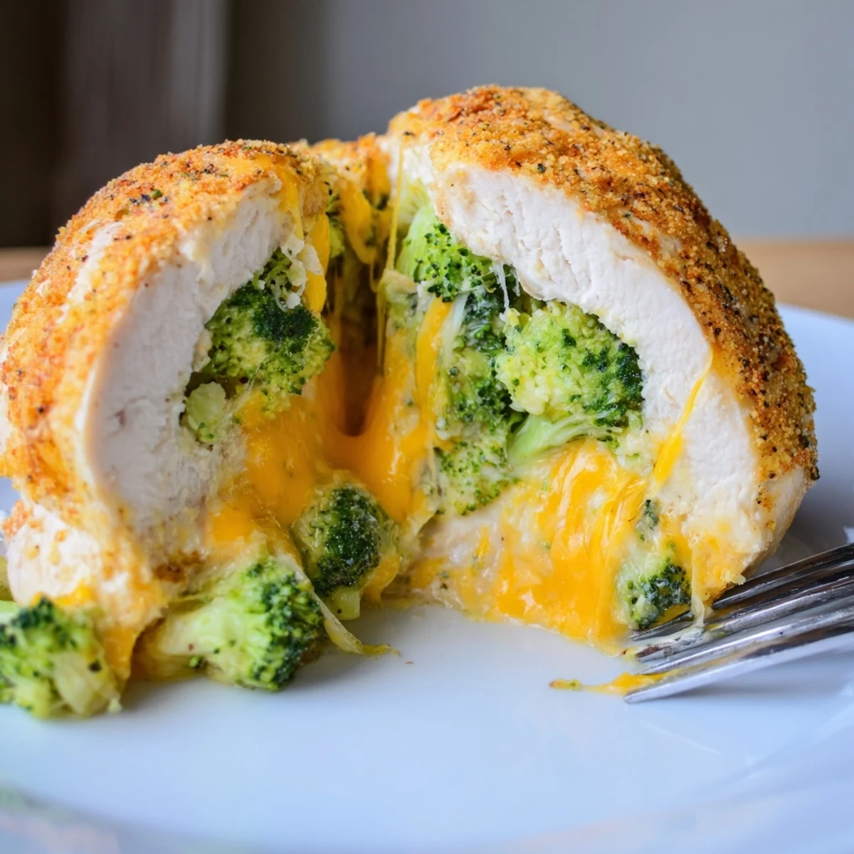 Sliced Broccoli Cheese Stuffed Chicken Breast showing creamy broccoli filling, garlic aroma