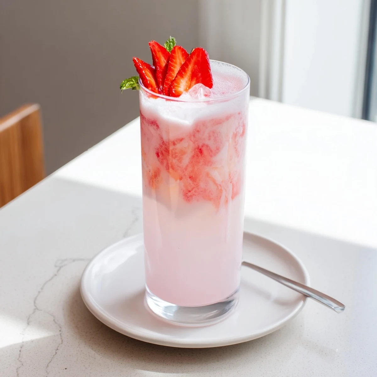 Refreshing Strawberry Coconut Cooler Recipe poured over ice, perfect for hot summer afternoons.